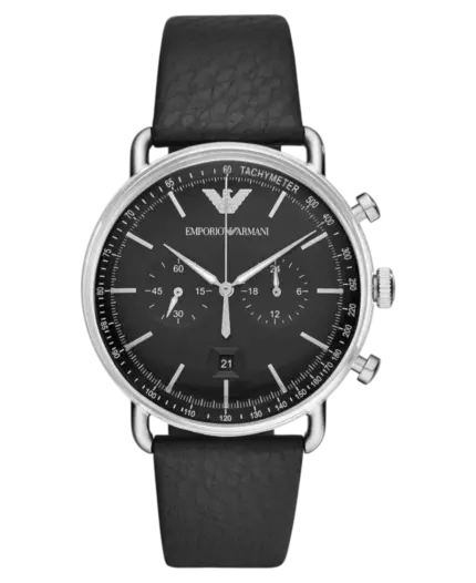Emporio Armani Aviator Svart/Läder 43 mm