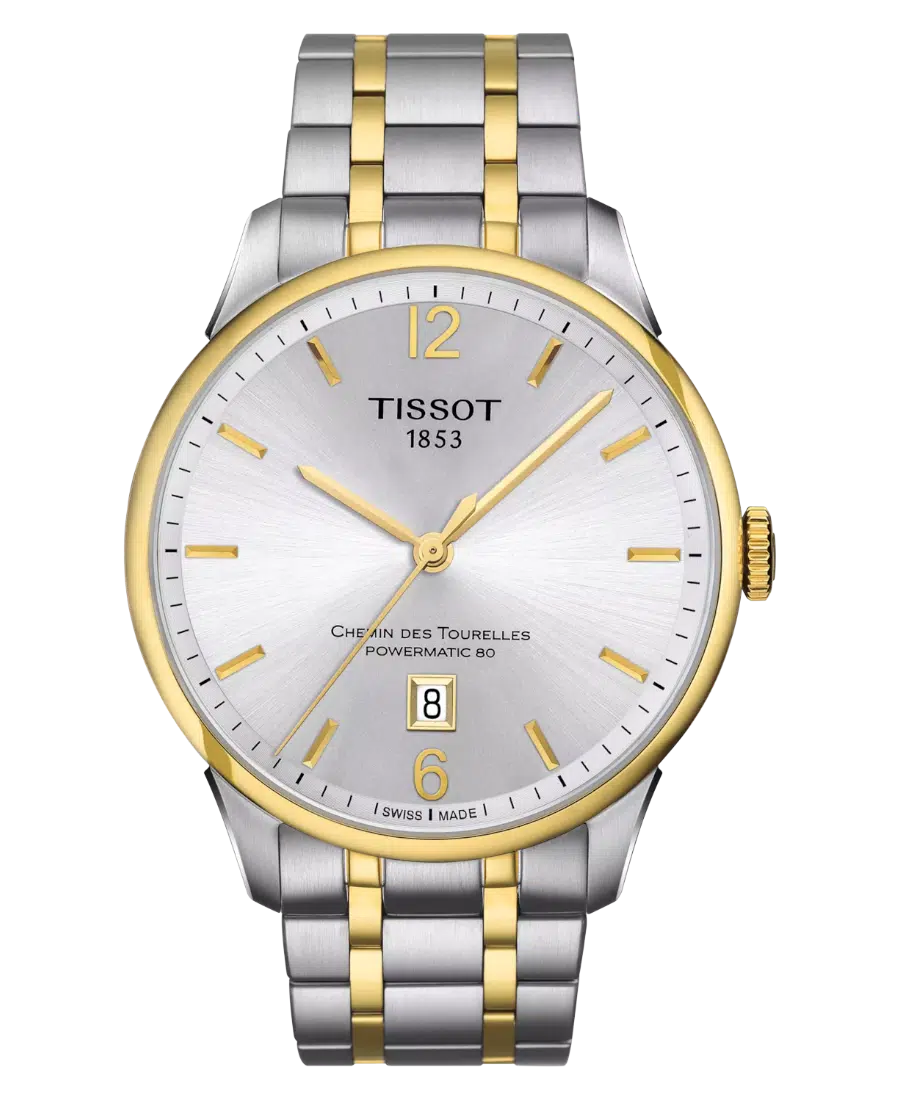 T099.407.22.037.00 Tissot Chemin des Tourelles Automatisk Silver/Gulguldtonat Stål 42 mm - Bild 1