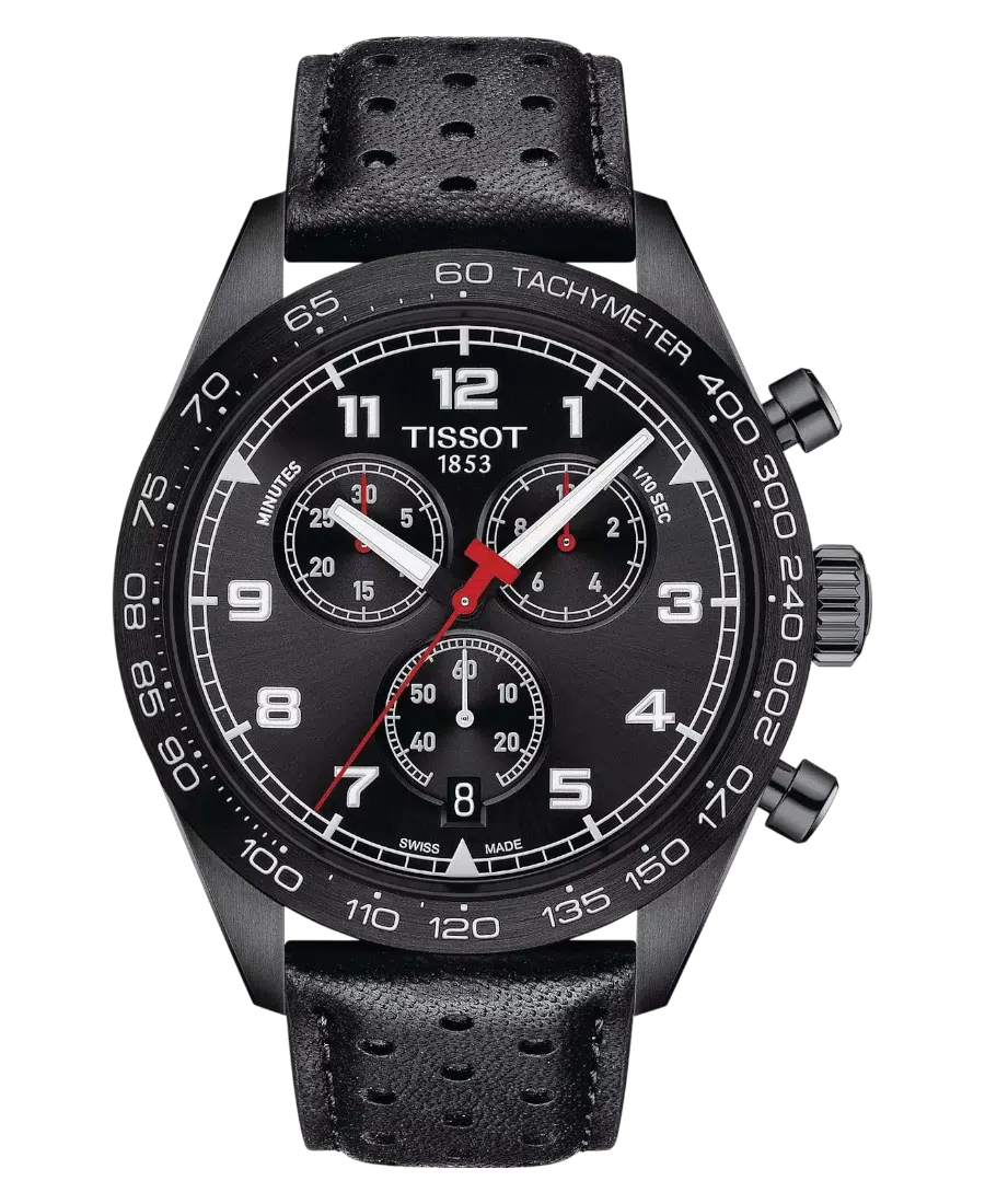 T131.617.36.052.00 Tissot PRS 516 Chronograph Svart/Läder 45 mm - Bild 1