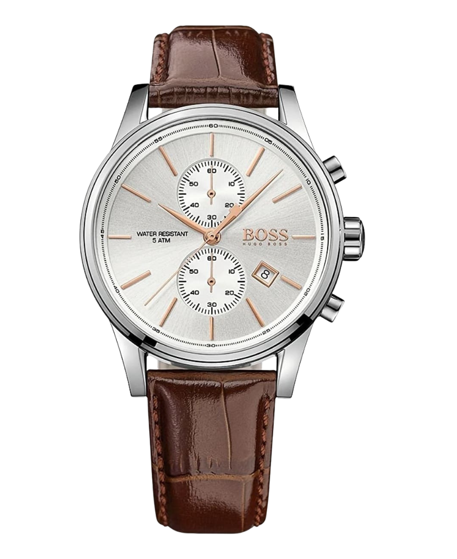 1513280 Elegant Herrklocka med Silver Urtavla & Brunt Läderarmband - Bild 1