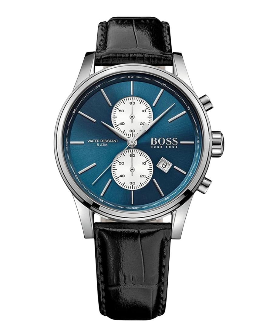 1513283 Chronograph Herr med Blå Urtavla & Svart Läderarmband - Bild 1