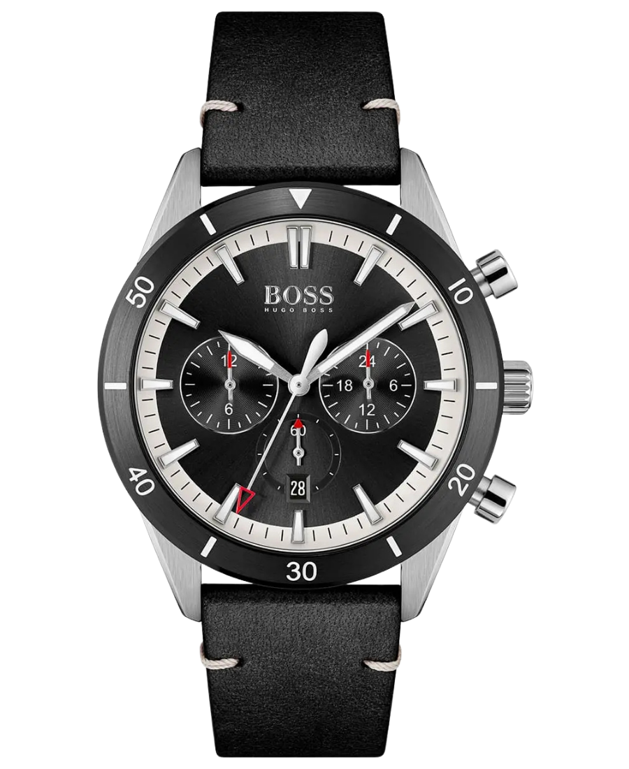 1513864 Hugo Boss Santiago Herrklocka 44 mm med Svart Läderarmband - Bild 1