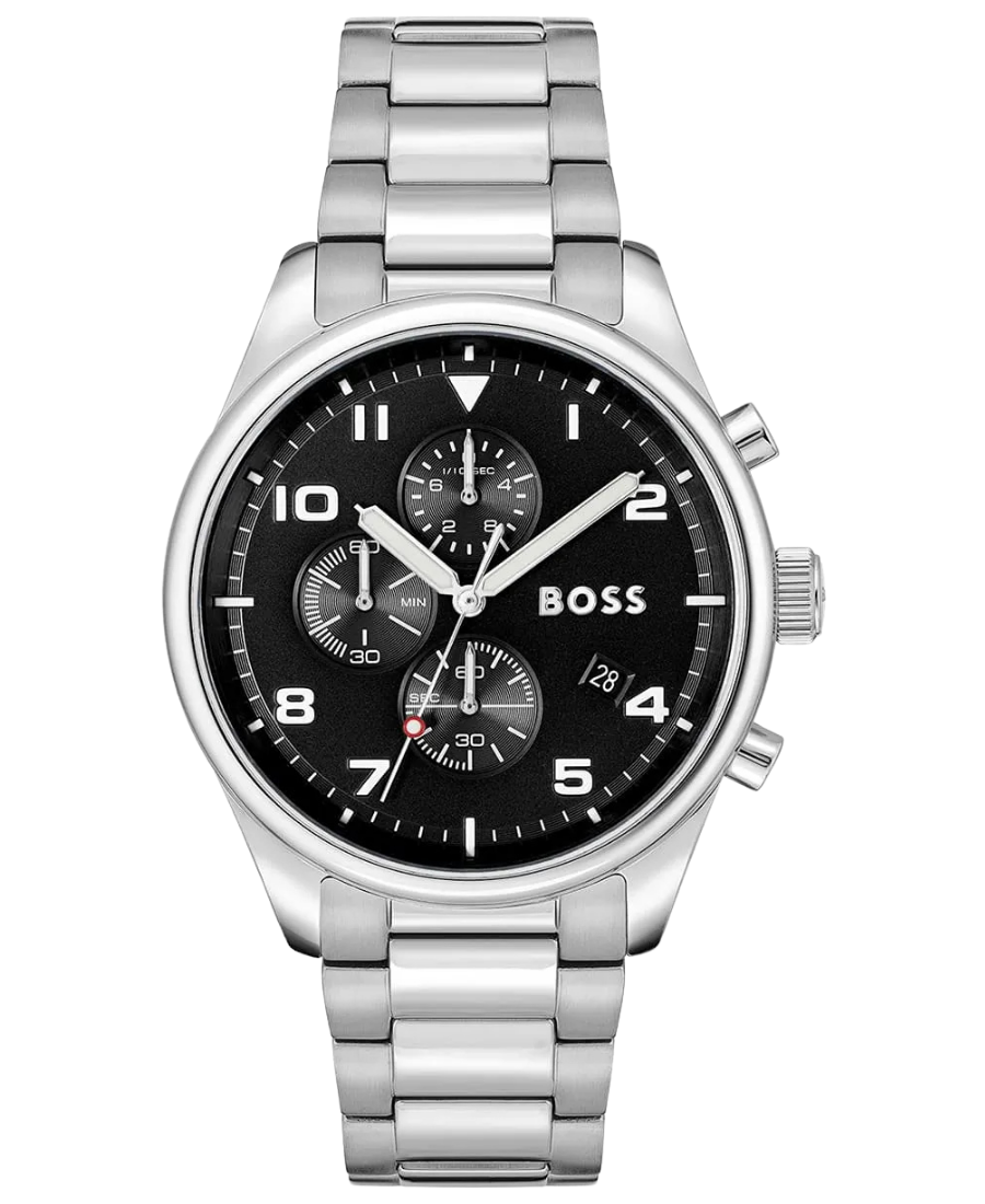 1514008 Hugo Boss View Herrklocka 44 mm med svart urtavla och silverfärgat armband - Bild 1