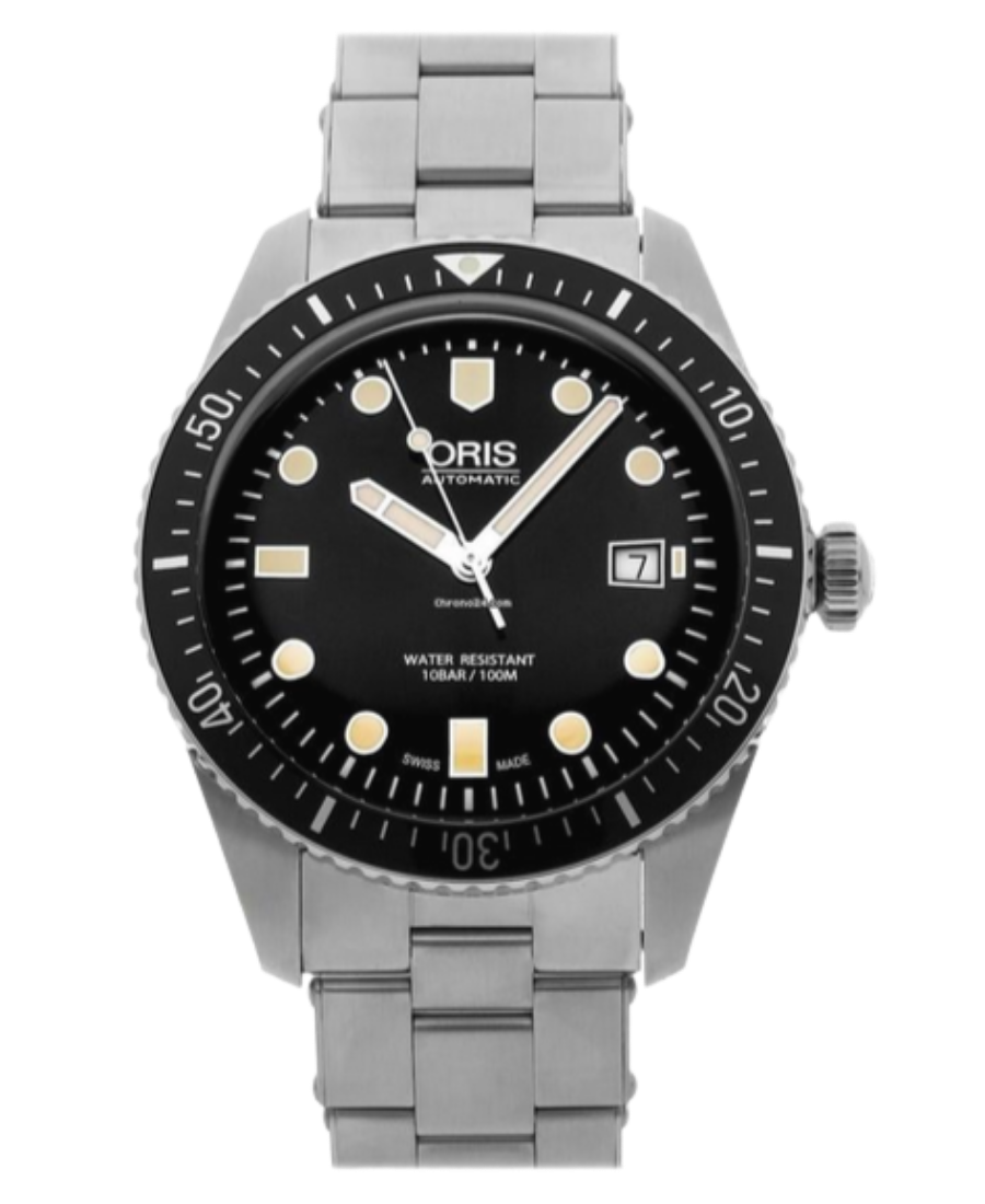 01 733 7720 4054-07 8 21 18 Oris Divers Sixty-Five Automatisk Herrklocka 42 mm – Svart Urtavla med Stållänk - Bild 1