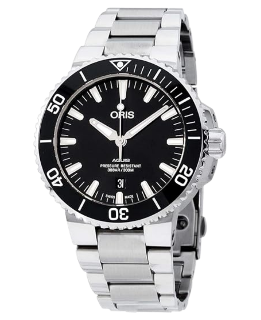 01 733 7730 4134-07 8 24 05PEB Oris Aquis Date Automatisk Herrklocka 43.5 mm – Svart Urtavla med Stållänk - Bild 1