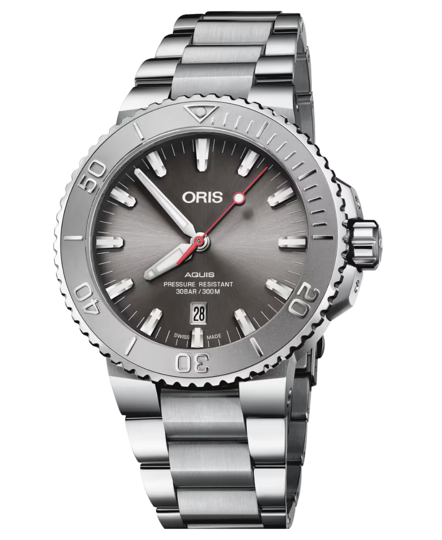 Urx Oris Aquis Date Relief Automatisk Herrklocka 43.5 mm – Grå Urtavla med Stållänk - Bild 1