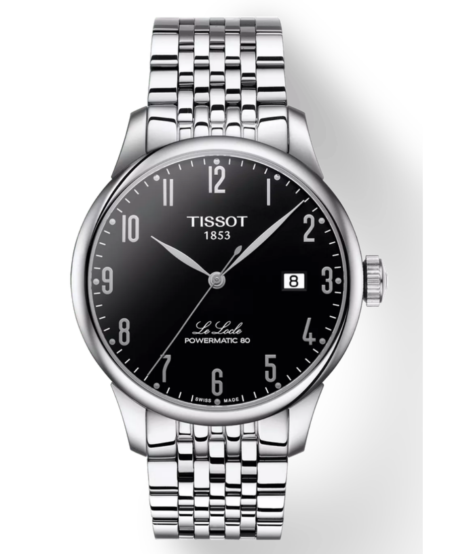 T006.407.11.052.00 Tissot Le Locle Powermatic 80 Automatisk Herrklocka 39.3 mm – Svart Urtavla med Stållänk - Bild 1