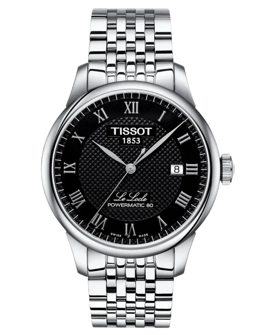 T006.407.11.053.00 Tissot Le Locle Powermatic 80 Automatisk Herrklocka 39.3 mm – Svart Urtavla med Stållänk - Bild 1