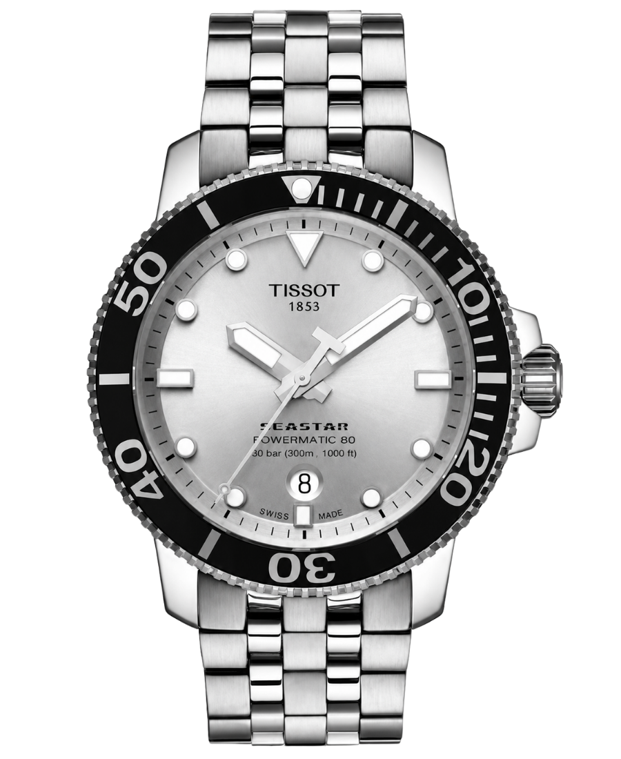 Urx Tissot Seastar 1000 Powermatic 80 Automatisk Herrklocka 43 mm – Silverfärgad Urtavla med Stållänk - Bild 1