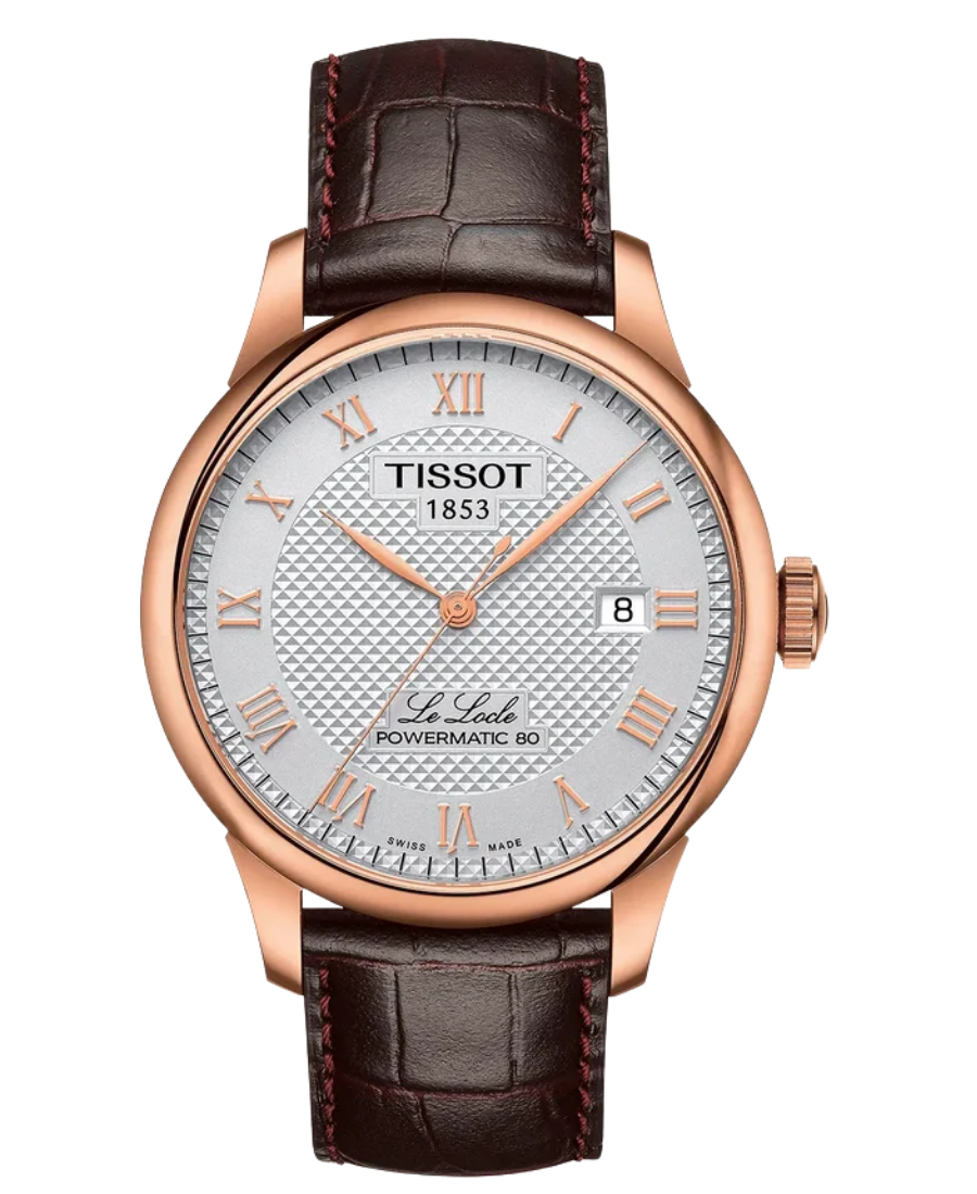 Urx T006.407.36.033.00 Tissot Le Locle Powermatic 80 Automatisk Herrklocka 39.3 mm – Silver Urtavla med Brun Läderband - Bild 1