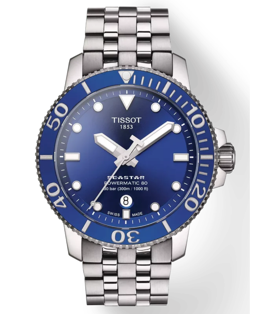 Urx T120.407.11.041.00 Tissot Seastar 1000 Powermatic 80 Automatisk Herrklocka 43 mm – Blå Urtavla med Stållänk - Bild 1