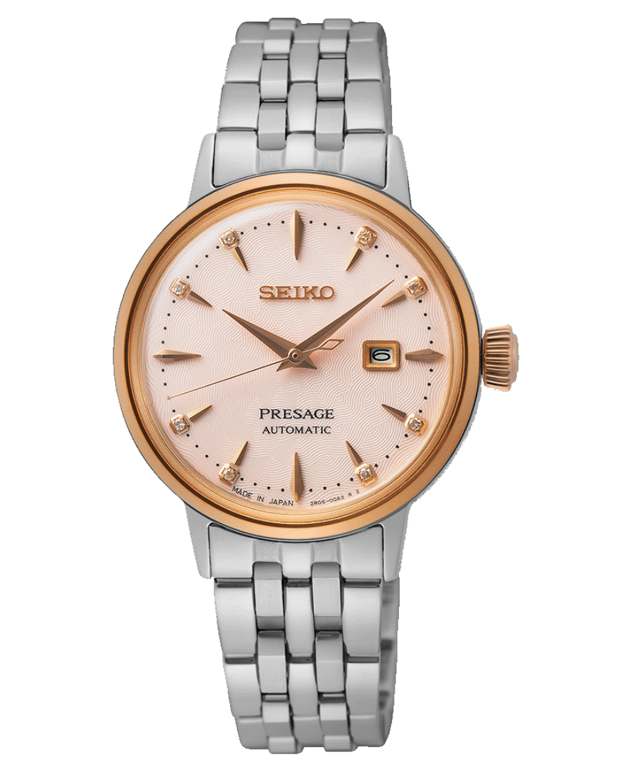 Urx SRE012J1 Seiko Presage Cocktail Time Damklocka Automatic 28 mm – Rosa Urtavla med Diamanter och Stållänk - Bild 1