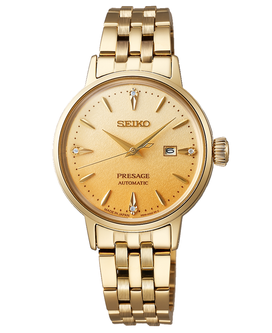 Urx SRE018J1 Seiko Presage Cocktail Time Damklocka Automatic 30.3 mm – Guldfärgad Urtavla med Diamanter och Guldfärgad Stållänk - Bild 1