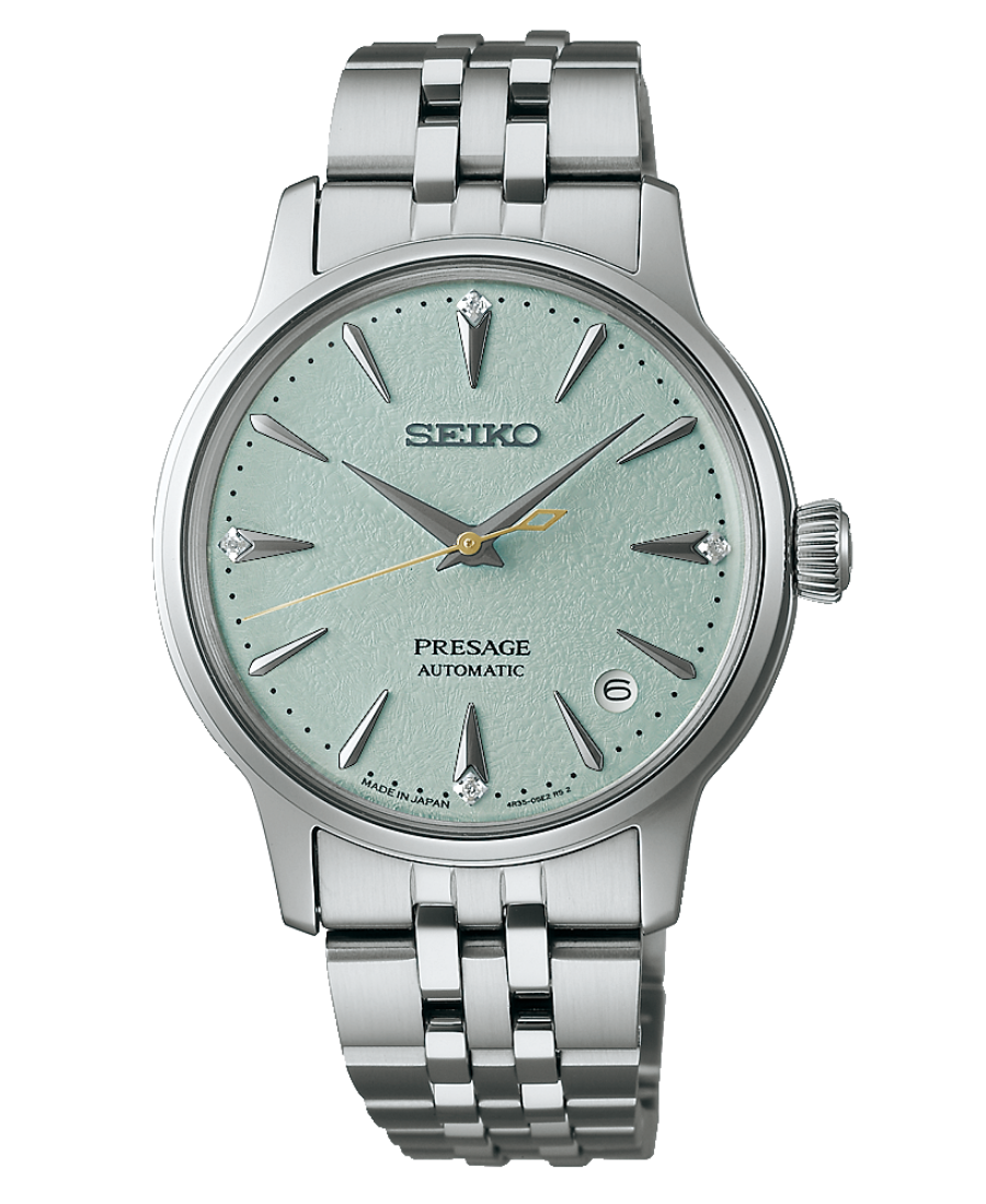 Urx SRPL63J1 Seiko Presage Cocktail Time Damklocka Automatic 34 mm – Ljusgrön Urtavla med Diamanter och Stållänk - Bild 1
