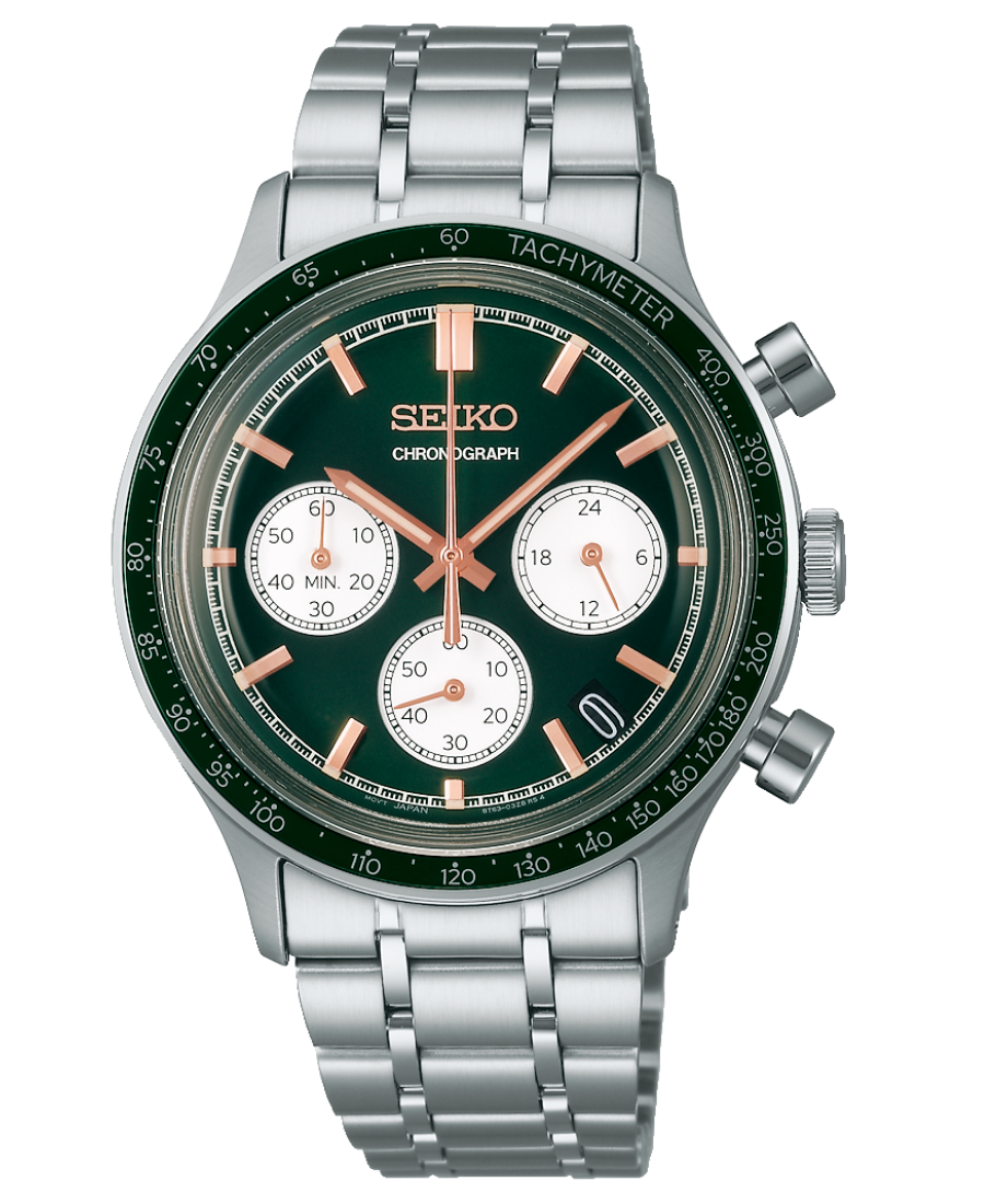 Urx SSB481P1 Seiko Chronograph Herrklocka Quartz 38.7 mm – Grön Urtavla med Stållänk - Bild 1