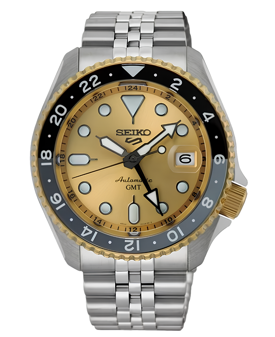 Urx SSK044K1 Seiko 5 Sports GMT Herrklocka Automatic 42.5 mm – Champagnefärgad Urtavla med Stållänk - Bild 1