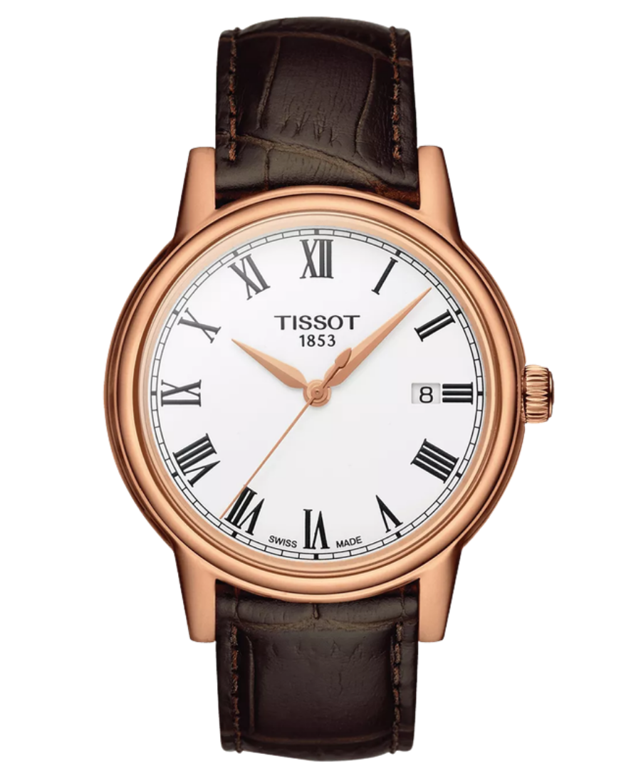 Urx T085.410.36.013.00 Tissot Carson Herrklocka Quartz 40 mm – Vit Urtavla med Roséguldfärgad Boett och Brunt Läderband - Bild 1