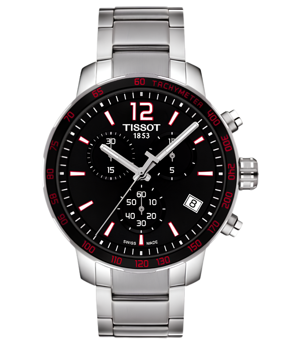 Urx T095.417.11.057.00 Tissot Quickster Chronograph Herrklocka Quartz 42 mm – Svart Urtavla med Silverfärgad Boett och Länk - Bild 1