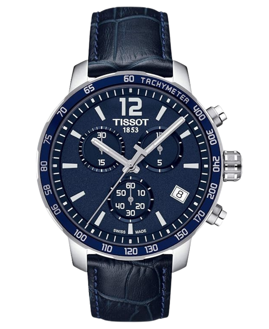 Urx T095.417.16.047.00 Tissot Quickster Chronograph Herrklocka Quartz 42 mm – Blå Urtavla med Svart Läderband - Bild 1