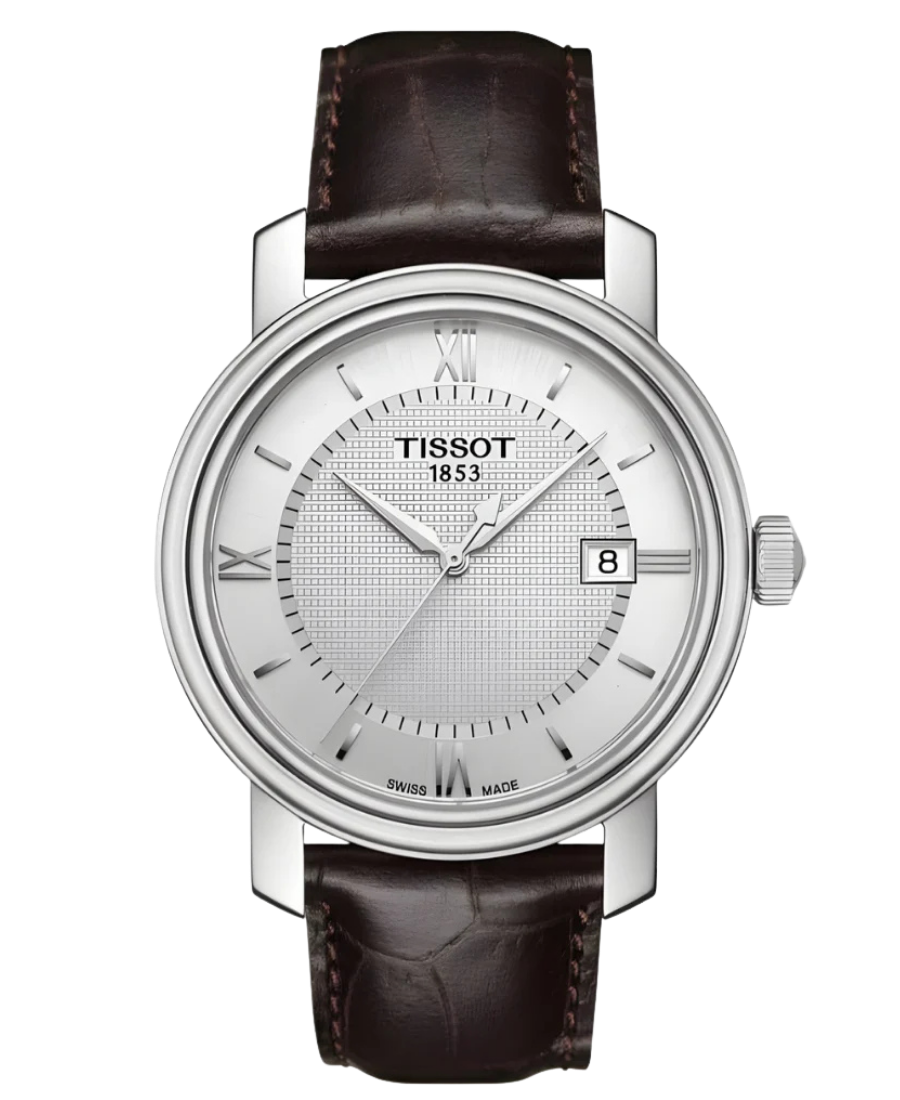 Urx T097.410.16.038.00 Tissot Bridgeport Herrklocka Quartz 40 mm – Silverfärgad Urtavla med Silverfärgad Boett och Brunt Läderband - Bild 1