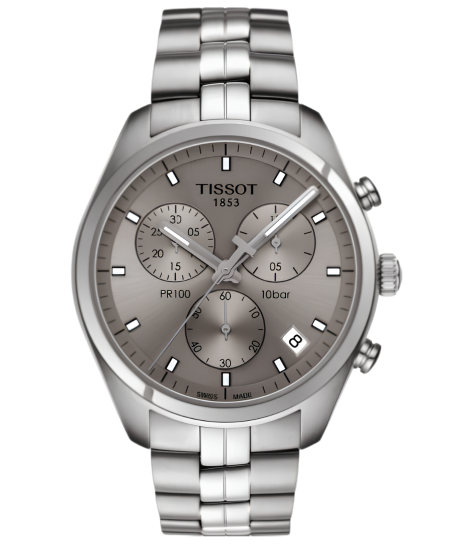 Urx T101.417.11.071.00 Tissot PR 100 Chronograph Herrklocka Quartz 41 mm – Grå Urtavla med Silverfärgad Boett och Länk - Bild 1