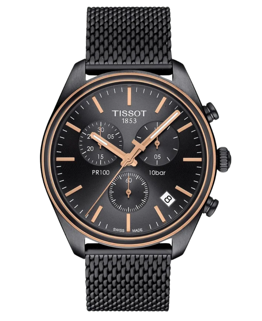 Urx T101.417.23.061.00 Tissot PR 100 Chronograph Herrklocka Quartz 41 mm – Anthracite Urtavla med Gun/Gold PVD Boett och Länk - Bild 1