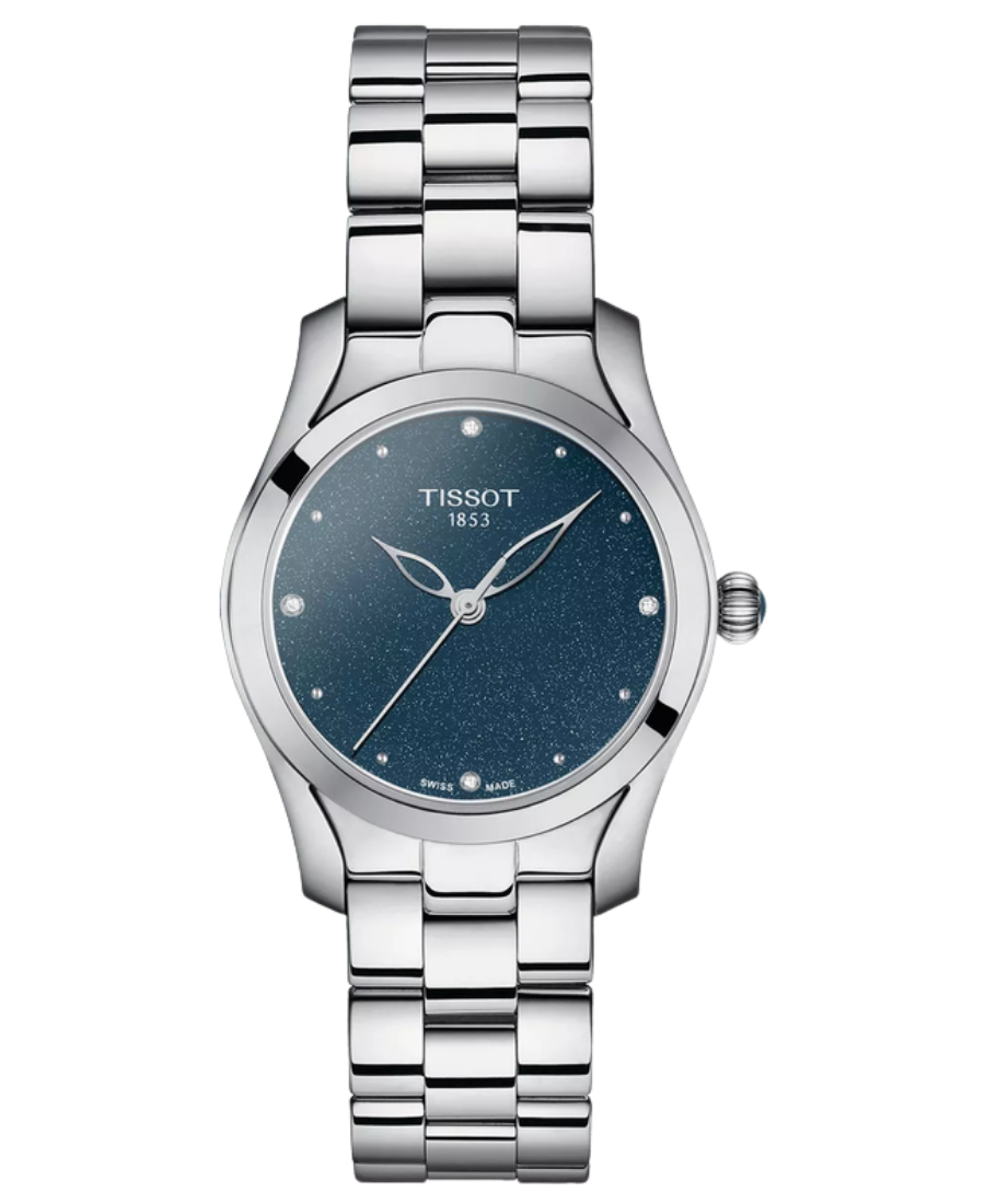 Urx T112.210.11.046.00 Tissot T-Wave Diamonds Damklocka Quartz 30 mm – Blå Urtavla med Silverfärgad Boett och Länk - Bild 1