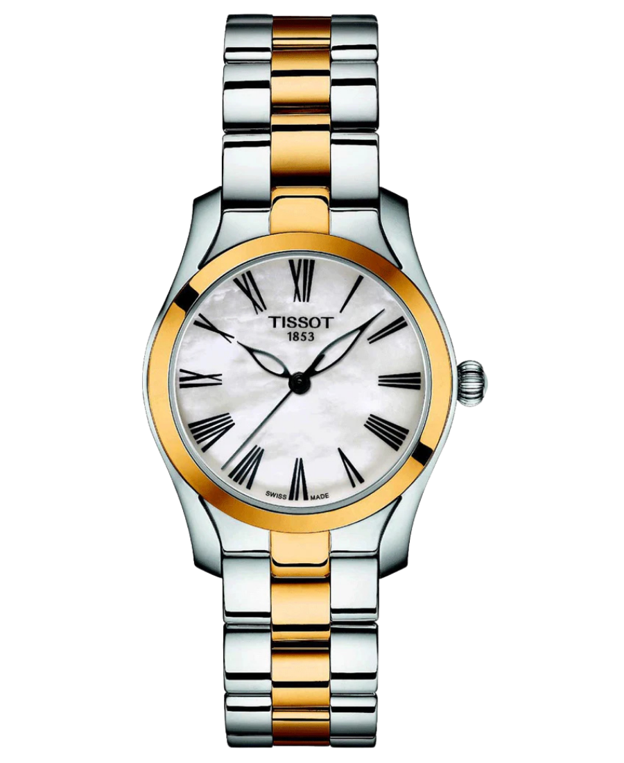 Urx T112.210.22.113.00 Tissot T-Wave Damklocka Quartz 30 mm – Vit Pärlemorurtavla med Tvåfärgad Boett och Länk - Bild 1