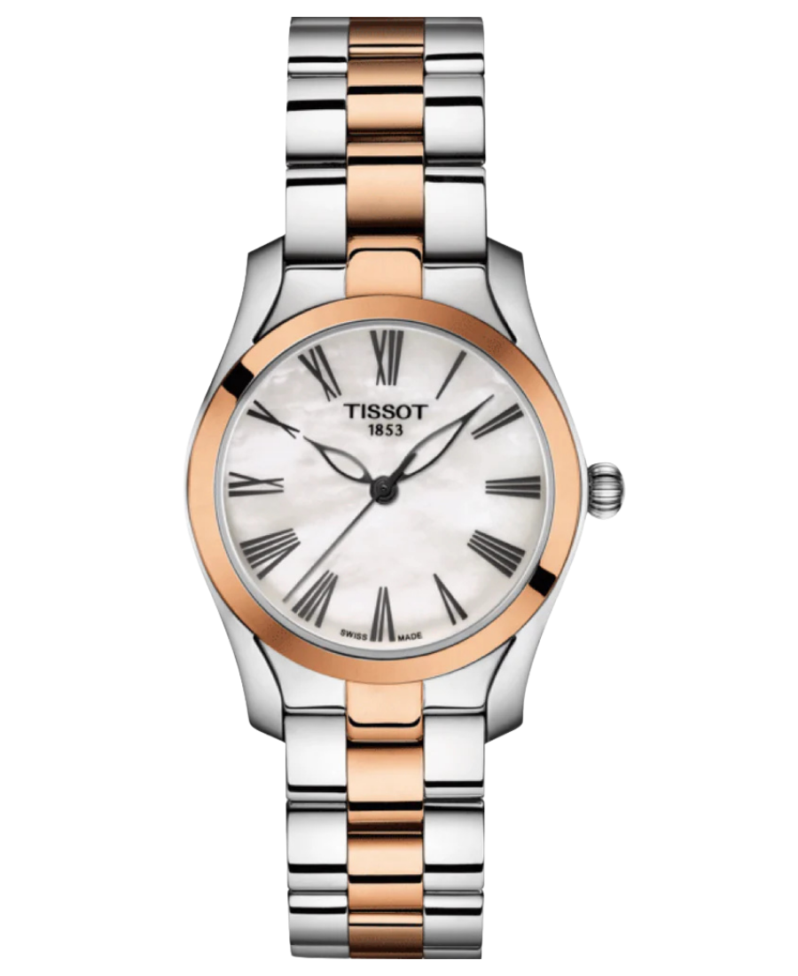 Urx T112.210.22.113.01 Tissot T-Wave Damklocka Quartz 30 mm – Vit Pärlemorurtavla med Tvåfärgad Boett och Länk - Bild 1
