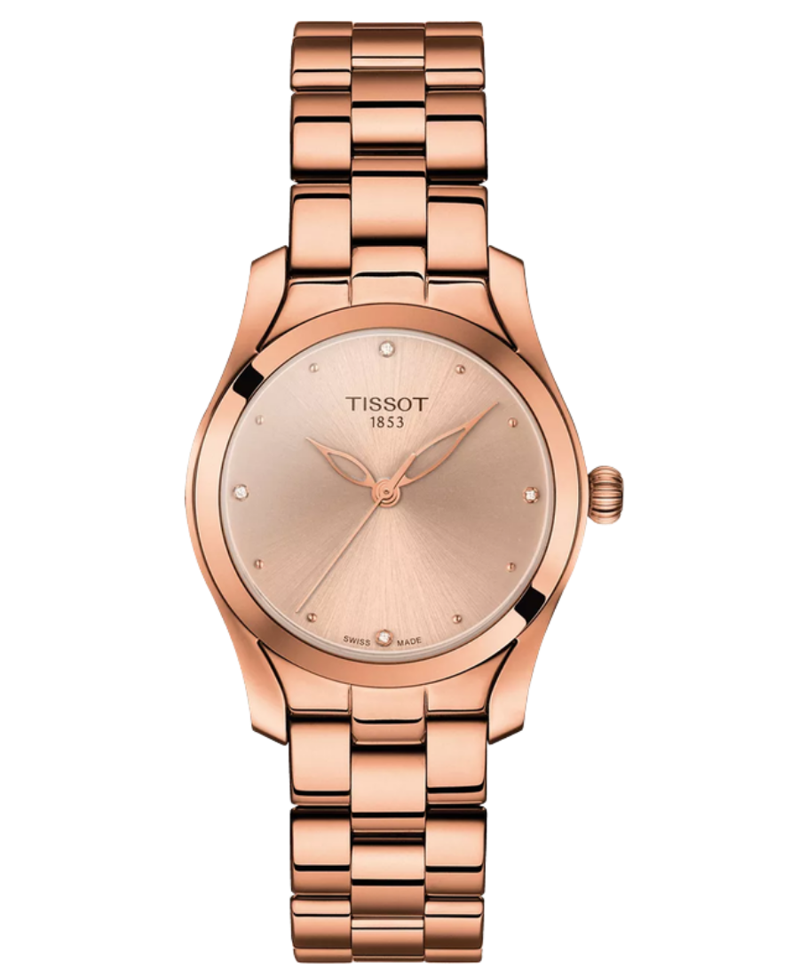 Urx T112.210.33.456.00 Tissot T-Wave Diamonds Damklocka Quartz 30 mm – Roséguldfärgad Urtavla med Roséguldfärgad Boett och Länk - Bild 1