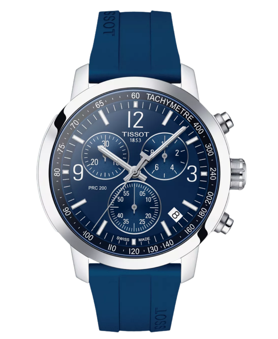 Urx T114.417.17.047.00 Tissot PRC 200 Chronograph Herrklocka Quartz 43 mm – Blå Urtavla med Blått Gummiband - Bild 1