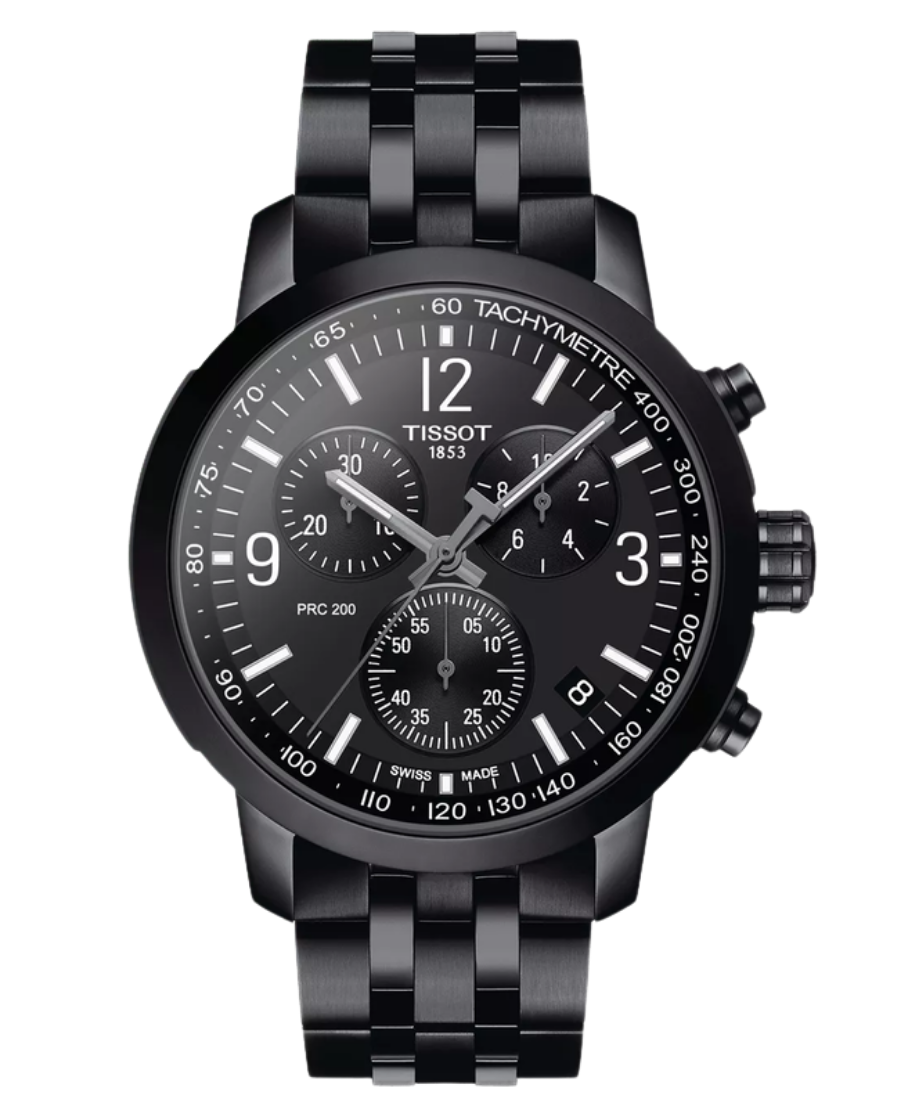 Urx T114.417.33.057.00 Tissot PRC 200 Chronograph Herrklocka Quartz 43 mm – Svart Urtavla med Svart PVD-Boett och Länk - Bild 1
