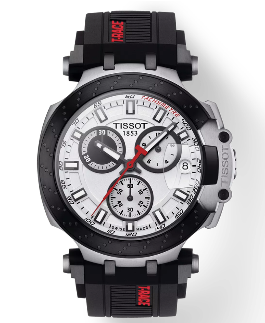 Urx T115.417.27.011.00 Tissot T-Race Chronograph Herrklocka Quartz 43 mm – Vit Urtavla med Svart PVD-Boett och Svart Silikonarmband - Bild 1