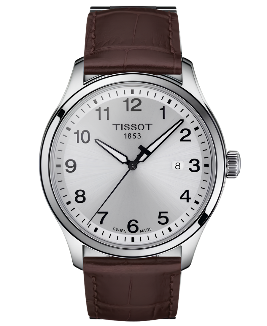 Urx T116.410.16.037.00 Tissot Gent XL Classic Herrklocka Quartz 42 mm – Silver Urtavla med Silverfärgad Boett och Brunt Läderarmband - Bild 1