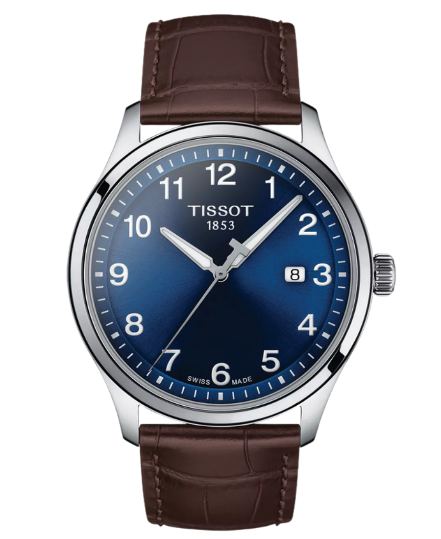Urx T116.410.16.047.00 Tissot Gent XL Classic Herrklocka Quartz 42 mm – Blå Urtavla med Silverfärgad Boett och Brunt Läderarmband - Bild 1