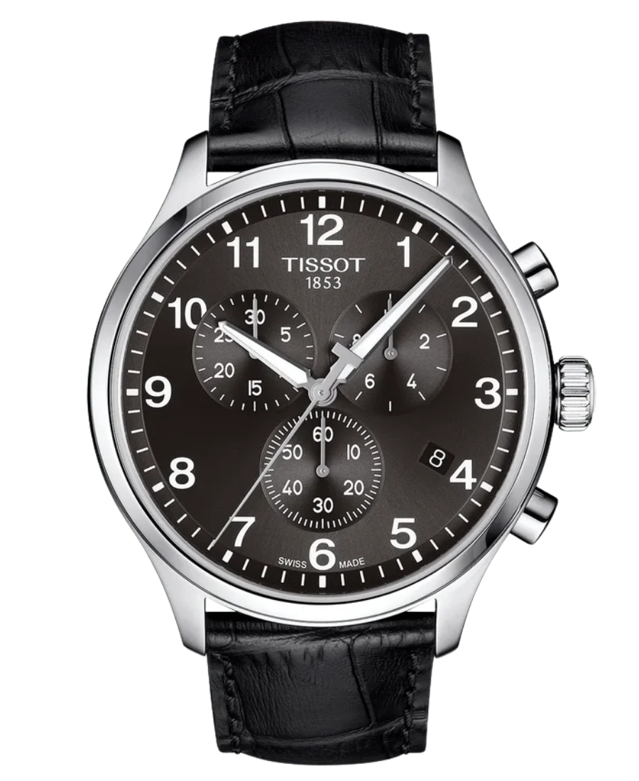 Urx T116.617.16.057.00 Tissot Chrono XL Classic Chronograph Herrklocka Quartz 45 mm – Svart Urtavla med Silverfärgad Boett och Svart Läderarmband - Bild 1
