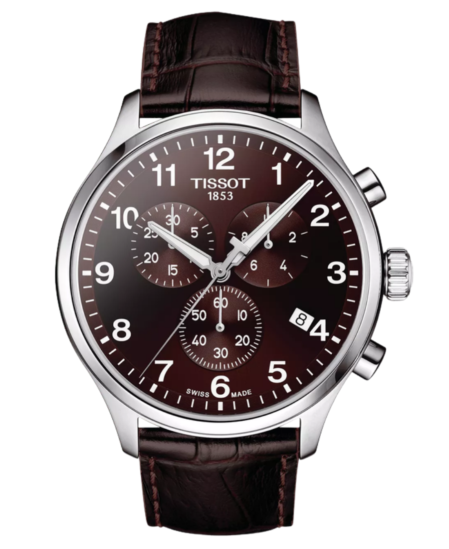 Urx T116.617.16.297.00 Tissot Chrono XL Classic Chronograph Herrklocka Quartz 45 mm – Brun Urtavla med Silverfärgad Boett och Brunt Läderarmband - Bild 1
