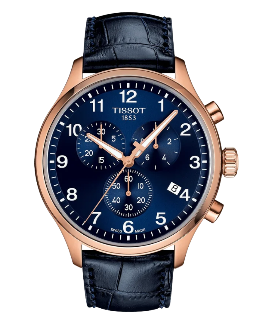 Urx T116.617.36.042.00 Tissot Chrono XL Classic Chronograph Herrklocka Quartz 45 mm – Blå Urtavla med Roséguldfärgad Boett och Blått Läderarmband - Bild 1