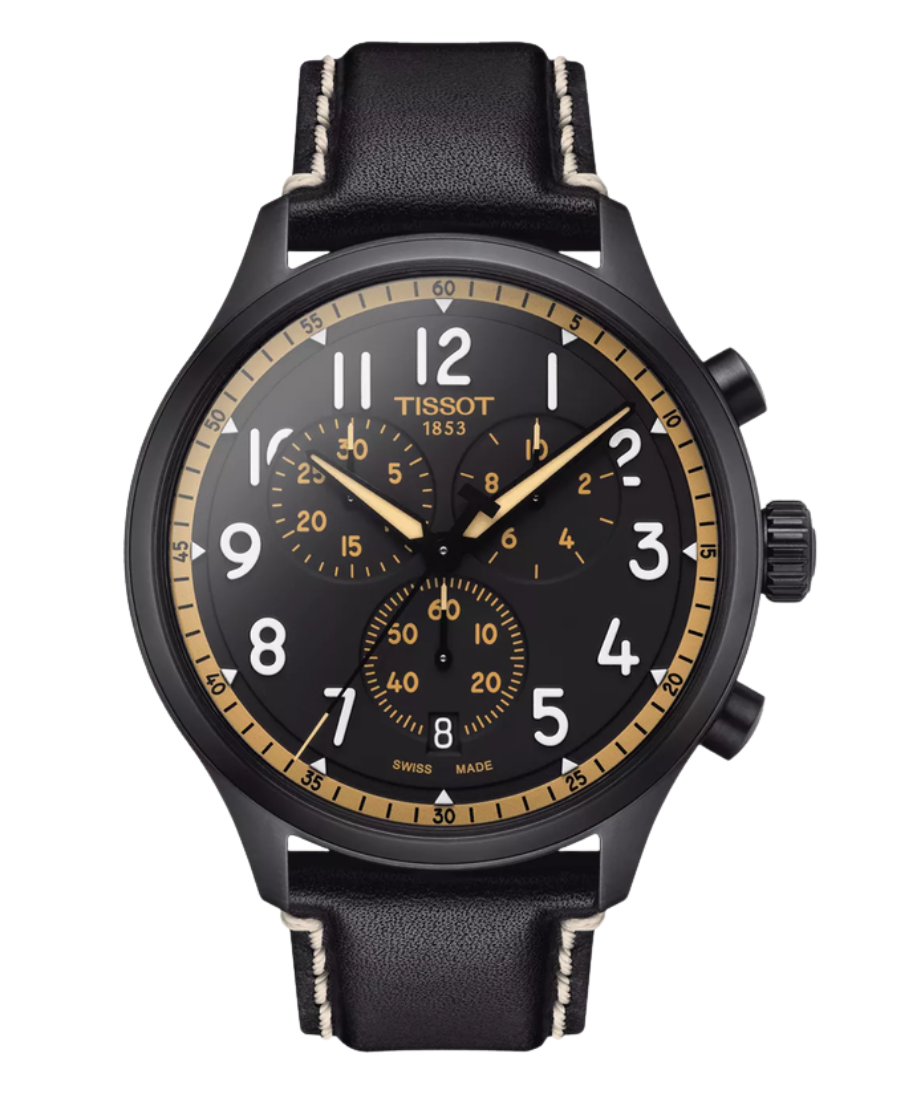 Urx T116.617.36.052.02 Tissot Chrono XL Vintage Chronograph Herrklocka Quartz 45 mm – Svart Urtavla med Svart PVD-Boett och Svart Läderarmband - Bild 1