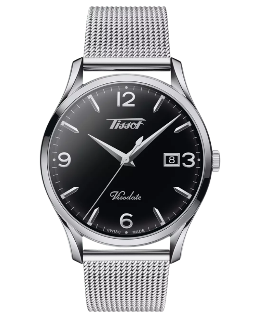 Urx T118.410.11.057.00 Tissot Heritage Visodate Herrklocka Quartz 40 mm – Svart Urtavla med Silverfärgad Boett och Meshlänk - Bild 1