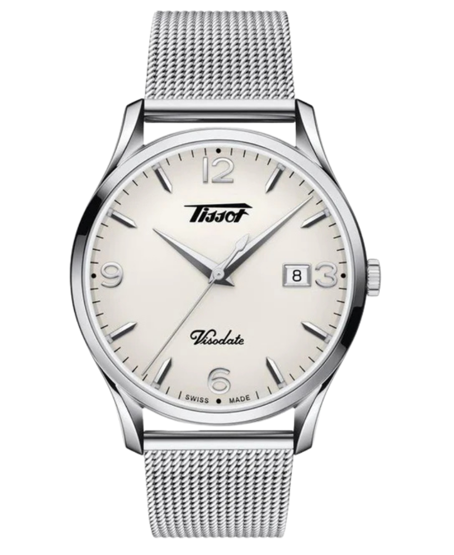 Urx T118.410.11.277.00 Tissot Heritage Visodate Herrklocka Quartz 40 mm – Silver Opalin Urtavla med Silverfärgad Boett och Meshlänk - Bild 1