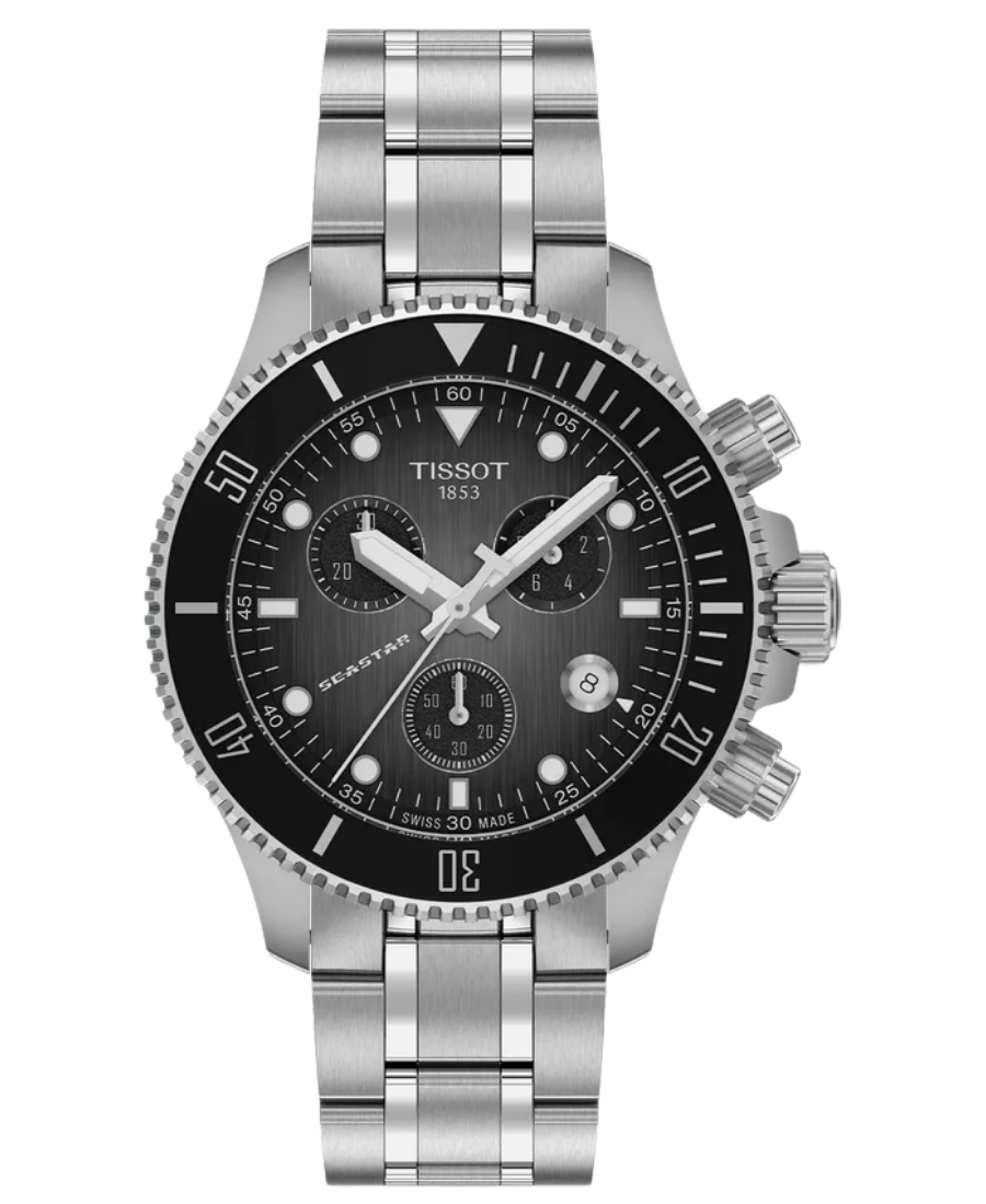 Urx T120.217.11.061.00 Tissot Seastar 1000 Damklocka Quartz Chronograph 38 mm – Grå Gradient Urtavla med Silverfärgad Boett och Länk - Bild 1