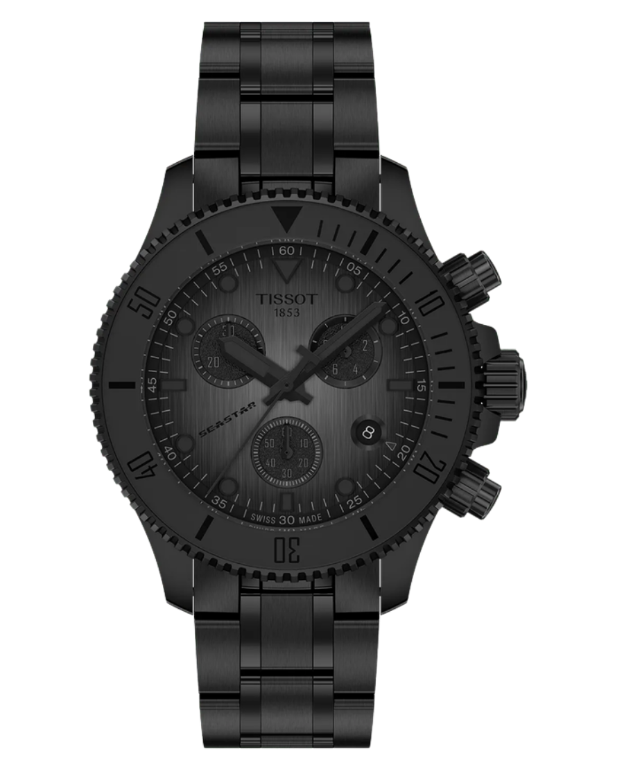 Urx T120.217.33.061.00 Tissot Seastar 1000 Damklocka Quartz Chronograph 38 mm – Grå Gradient Urtavla med Svart PVD-Boett och Svart Länk - Bild 1