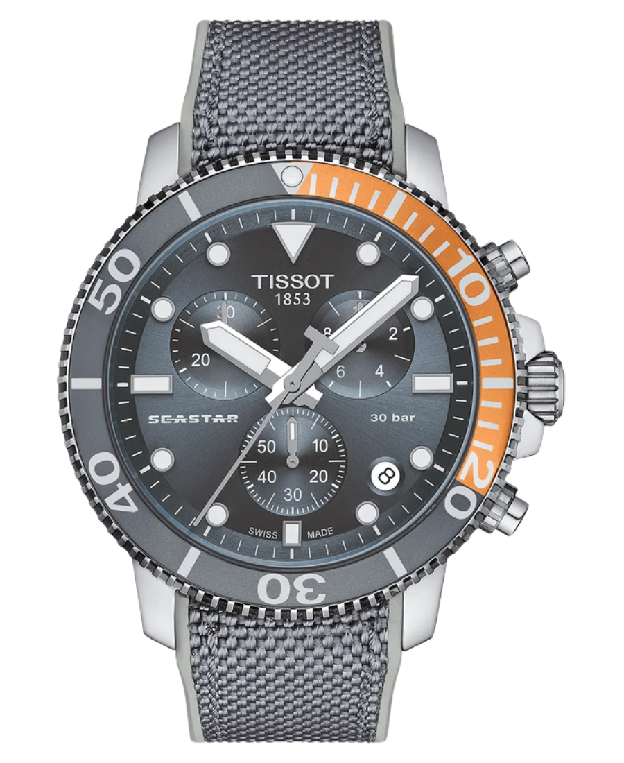 Urx T120.417.17.081.01 Tissot Seastar 1000 Chronograph Herrklocka Quartz 45.5 mm – Grå Urtavla med Rostfri Boett och Grå Textil/FKM Rem - Bild 1