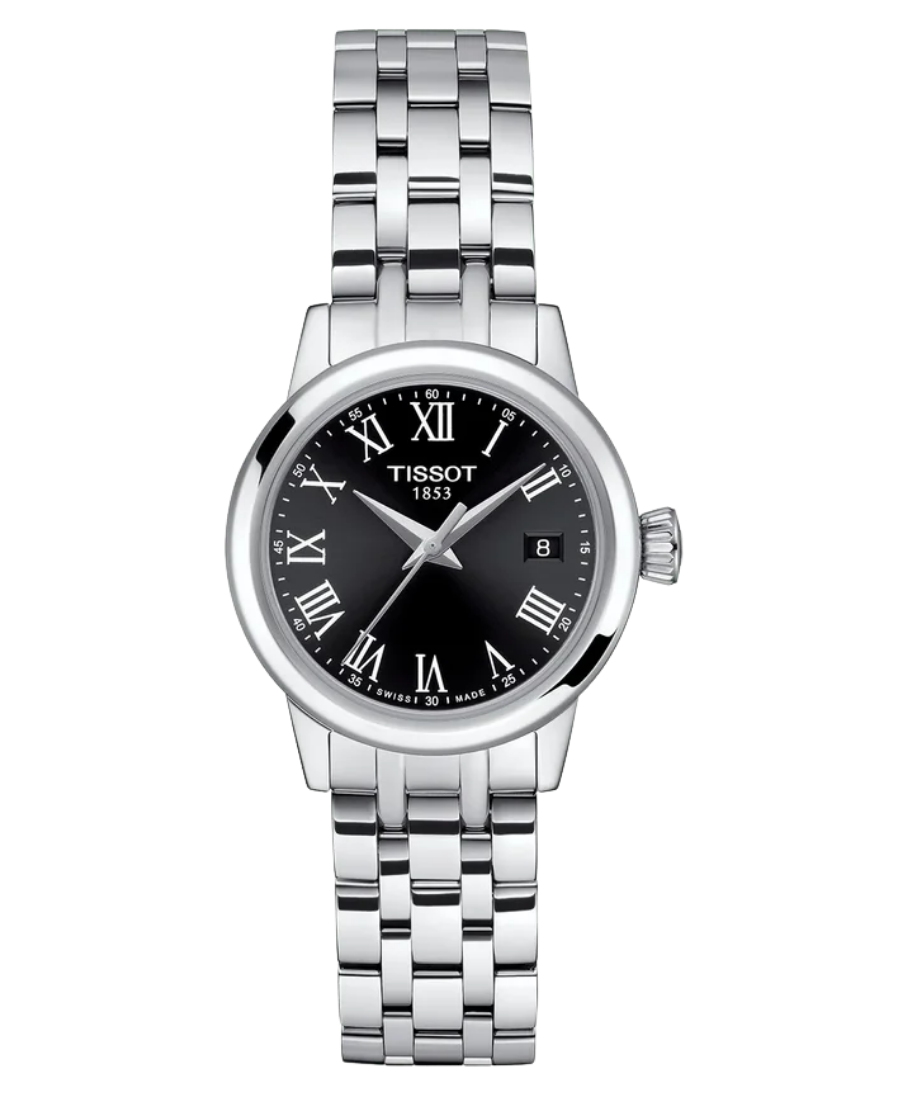 Urx T129.210.11.053.00 Tissot Classic Dream Damklocka Quartz 28 mm – Svart Urtavla med Silverfärgad Boett och Stållänk - Bild 1