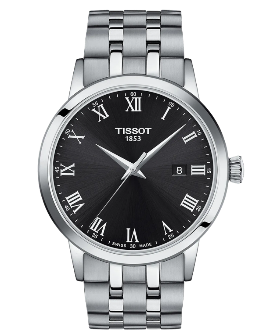 Urx T129.410.11.053.00 Tissot Classic Dream Herrklocka Quartz 42 mm – Svart Urtavla med Silverfärgad Boett och Stållänk - Bild 1
