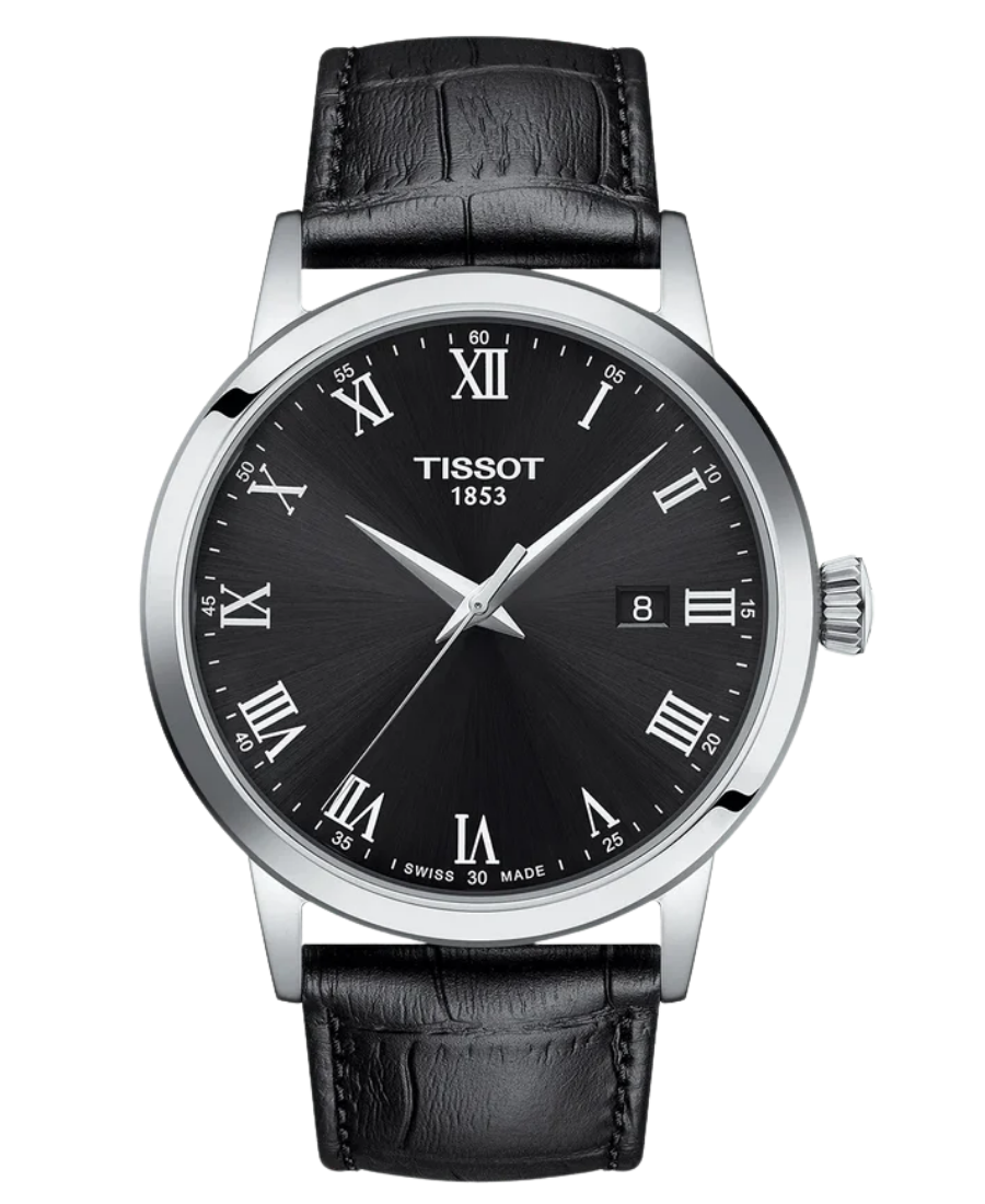 Urx T129.410.16.053.00 Tissot Classic Dream Herrklocka Quartz 42 mm – Svart Urtavla med Silverfärgad Boett och Svart Läderrem - Bild 1