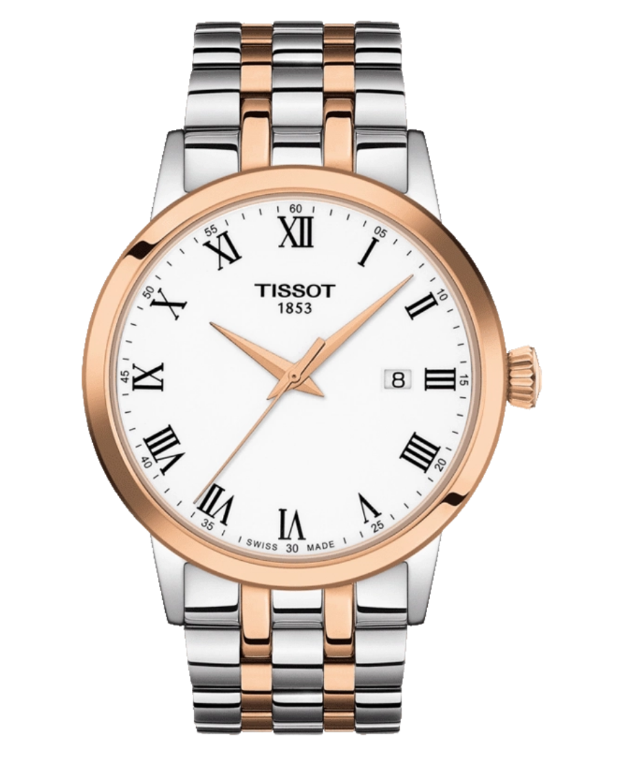 Urx T129.410.22.013.00 Tissot Classic Dream Herrklocka Quartz 42 mm – Vit Urtavla med Bicolor Boett och Stållänk - Bild 1