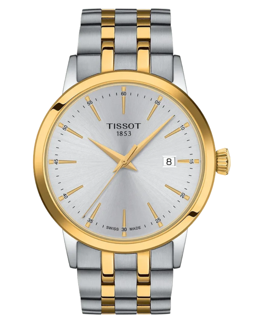 Urx T129.410.22.031.00 Tissot Classic Dream Herrklocka Quartz 42 mm – Silverfärgad Urtavla med Bicolor Boett och Stållänk - Bild 1