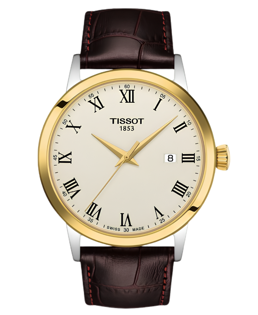 Urx T129.410.26.263.00 Tissot Classic Dream Herrklocka Quartz 42 mm – Ivory Urtavla med Bicolor Boett och Brun Läderrem - Bild 1
